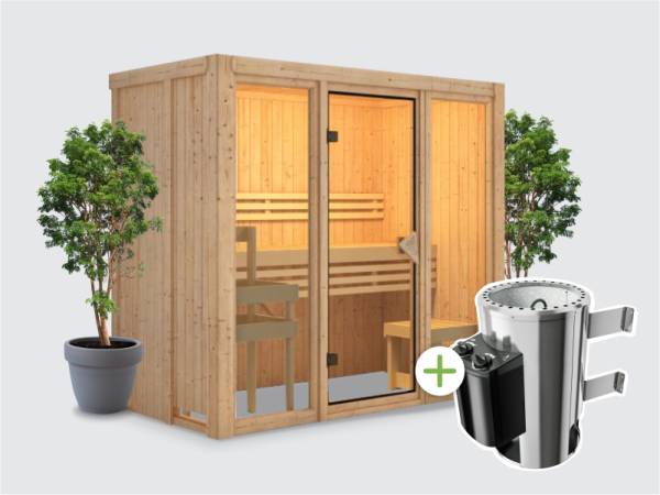 Osb smart choice Sauna Roma 2 inkl. 3,6 kW Ofen intgr. Steuerung - ohne Dachkranz