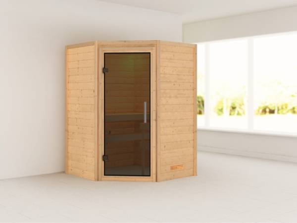 Alicja - Karibu Sauna Plug &amp; Play ohne Ofen - ohne Dachkranz - Moderne Saunatür