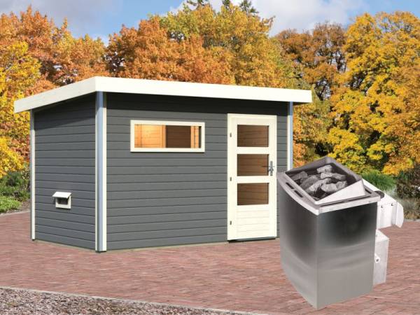 Karibu Aktionssaunahaus Erik 1 38 mm mit 9 kW Ofen integr. Strg terragrau Karibu Aktionssaunahaus Erik 1 38 mm mit 9 kW Ofen integr. Strg terragrau