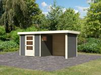 Karibu Woodfeeling Gartenhaus Oburg 2 terragrau mit Anbaudach 2,4 Meter inkl. Rück- und Seitenwand