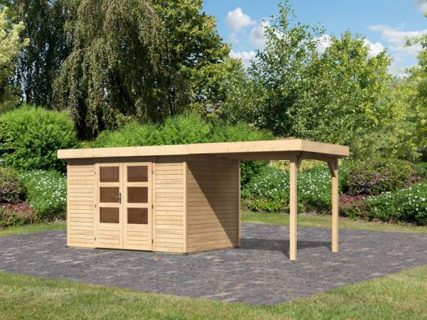 Karibu Gartenhaus Malta 4 natur mit Anbaudach 2,4 m Karibu Gartenhaus Malta 4 natur mit Anbaudach 2,4 m