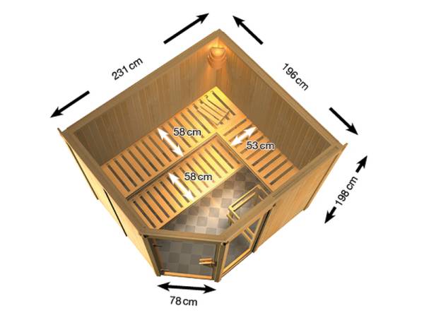 Fiona 3 - Karibu Sauna inkl. 9-kW-Ofen - ohne Dachkranz -