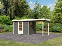 Karibu Woodfeeling Gartenhaus Oburg 4 terragrau mit Anbaudach 2,4 Meter