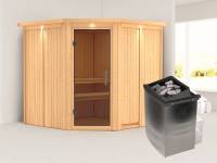 Karibu Sauna Jarin inkl. 9-kW-Ofen mit interner Steuerung, mit Dachkranz, mit moderner Saunatür