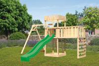 Akubi Ritterburg Löwenherz + Rutsche + Einzelschaukel + Anbauplattform XL + Kletterwand