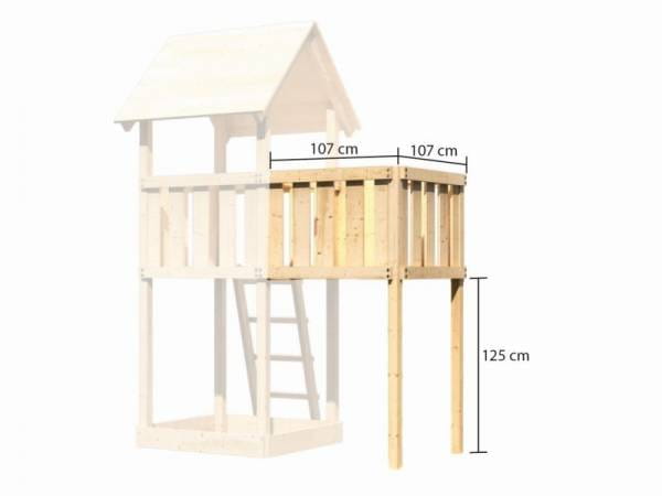 Akubi Spielturm Lotti natur- Anbauplattform- Doppelschaukel inkl. Klettergerüst- Netzrampe