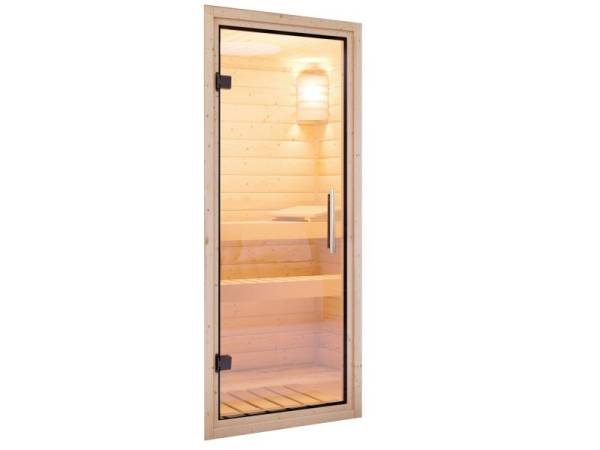 Karibu Sauna Karla 38 mm ohne Dachkranz- 9 kW Ofen ext. Strg- klarglas Tür