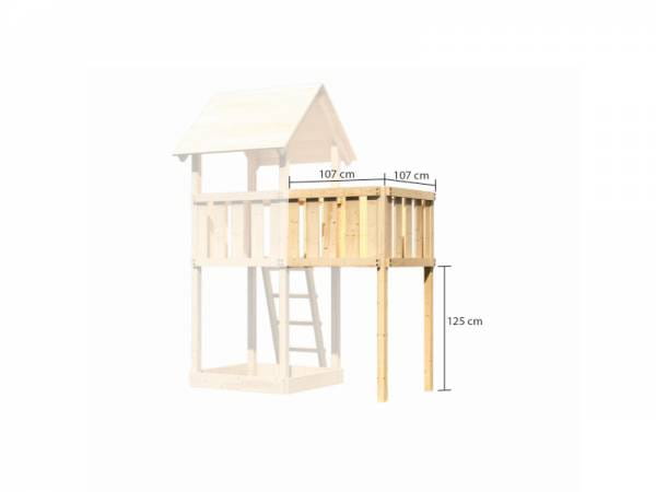 Akubi Spielturm Danny Satteldach + Rutsche blau + Doppelschaukelanbau Klettergerüst + Anbauplattform + Kletterwand