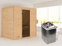 Karibu Woodfeeling Sauna Sonja - Moderne Saunatür - 4,5 kW Ofen integr. Strg. - ohne Dachkranz