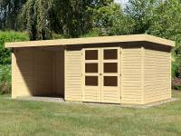 Karibu Woodfeeling Gartenhaus Askola 5 mit Anbaudach 2,75 Meter, Seiten- und Rückwand