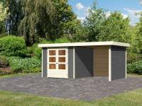 Karibu Woodfeeling Gartenhaus Askola 3,5 mit Anbaudach 2,25 Meter, Seiten- und Rückwand in terragrau