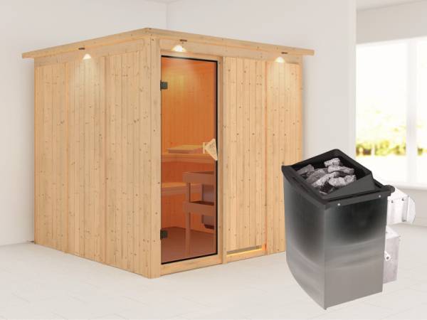Rodin - Karibu Sauna inkl. 9-kW-Ofen - mit Dachkranz -
