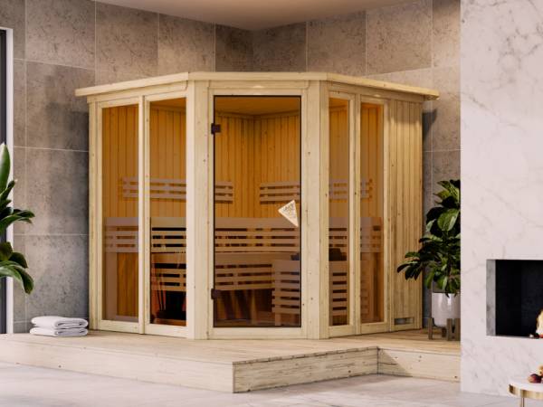 Karibu Sauna Airi, ohne Ofen - mit Dachkranz - Karibu Sauna Airi, ohne Ofen - mit Dachkranz -