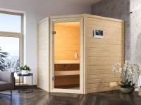 Karibu Sauna Jella inkl. 9 kW Ofen ext. Steuerung, mit klassischer Saunatür -ohne Dachkranz-
