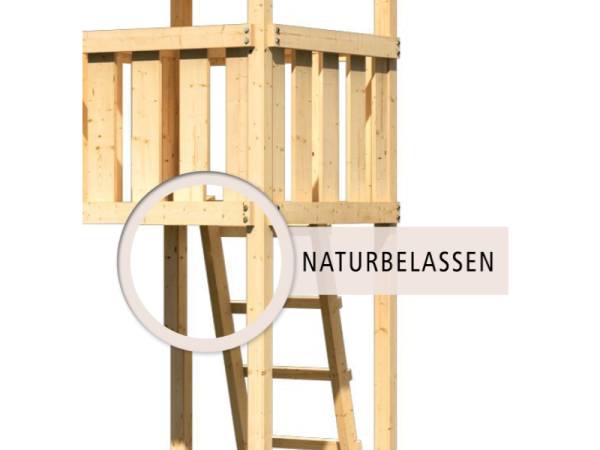 Akubi Spielturm Lotti Satteldach + Rutsche grün + Doppelschaukel + Anbauplattform XL + Netzrampe