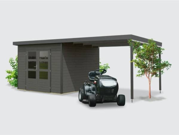 Osb smart choice Hybrid Gartenhaus Woodtallic B, terragrau/anthrazit im Set mit Fußboden, inkl. 3 m Anbaudach