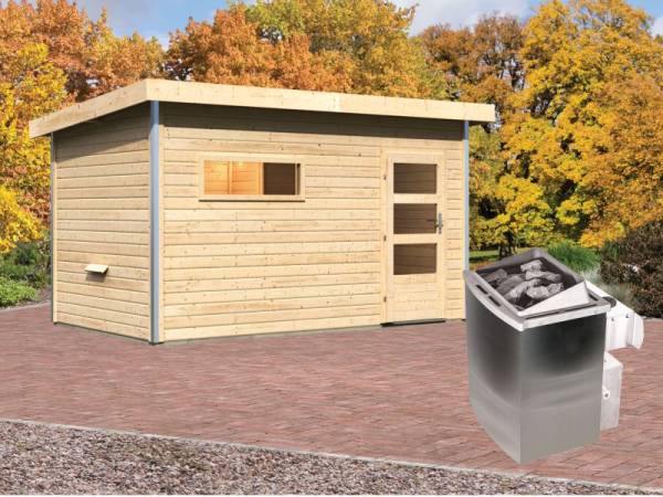 Karibu Aktionssaunahaus Erik 3 38 mm mit 9 kW Ofen integr. Strg. naturbelassen Karibu Aktionssaunahaus Erik 3 38 mm mit 9 kW Ofen integr. Strg. naturbelassen