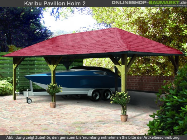 Karibu 4-Eck Pavillon Classic Holm 2 kdi Sparset inkl. Schindeln