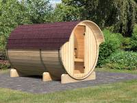 Karibu Fass - Sauna 3 42 mm ohne Ofen - Sparset - inkl. Dachschindeln