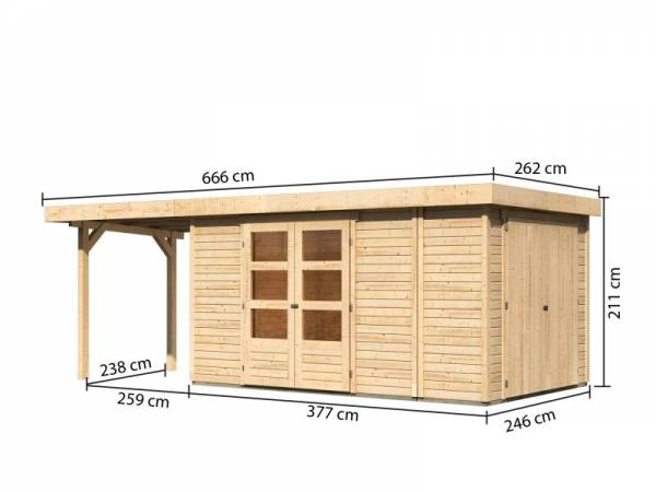 Karibu Woodfeeling Gartenhaus Retola 6 mit Anbauschrank und Anbaudach 2,40 Meter