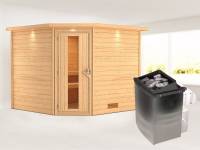Karibu Sauna Leona 38 mm mit Dachkranz- 9 kW Ofen integr. Strg- energiesparende Tür