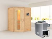 Karibu Woodfeeling Sauna Franka - energiesparende Saunatür - 4,5 kW Ofen ext. Strg - ohne Dachkranz