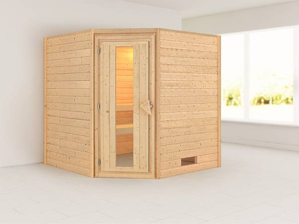 Karibu Sauna Nina 38 mm ohne Dachkranz- ohne Ofen- energiesparende Tür
