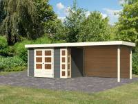 Karibu Woodfeeling Gartenhaus Kerko 4 terragrau mit Anbaudach 2,80 m inkl. Rückwand