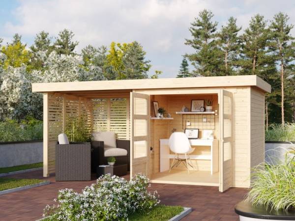 Karibu Woodfeeling Gartenhaus Askola 3 mit Anbaudach 2,4 m mit Lamellenwänden Karibu Woodfeeling Gartenhaus Askola 3 mit Anbaudach 2,4 m mit Lamellenwänden