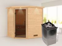 Karibu Sauna Svea inkl. 9 kW Ofen integr. Steuerung mit moderner Tür -mit Dachkranz-