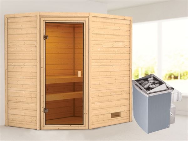 Karibu Woodfeeling Sauna Jella mit 9 kW Ofen integr. Strg 38 mm Karibu Woodfeeling Sauna Jella mit 9 kW Ofen integr. Strg 38 mm