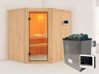 Karibu Sauna Siirin inkl. 9 kW Ofen ext. Steuerung mit klassischer Saunatür - ohne Dachkranz -