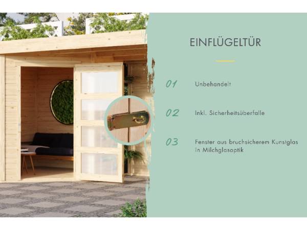Karibu Gartenhaus Schwandorf 5 natur mit Anbaudach 2,25 Meter, Seiten- und Rückwand