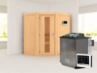 Karibu Sauna Taurin- energiesparende Saunatür- 4,5 kW Bioofen ext. Strg- ohne Dachkranz