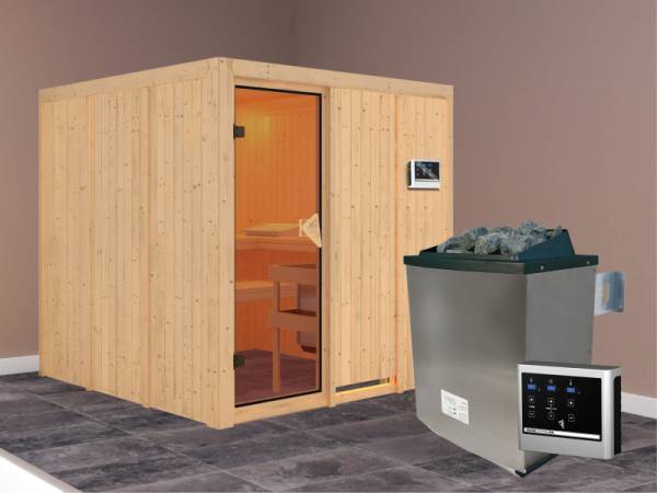 Rodin - Karibu Sauna inkl. 9-kW-Ofen - ohne Dachkranz -