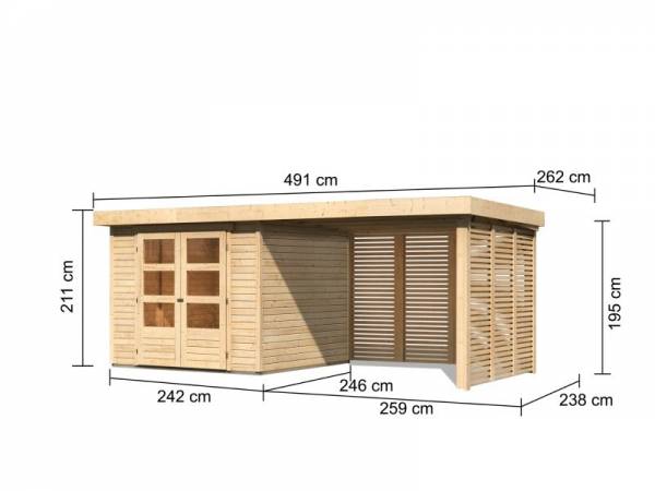 Karibu Woodfeeling Gartenhaus Askola 3,5 mit Anbaudach 2,8 m mit Lamellenwänden