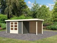 Karibu Woodfeeling Gartenhaus Askola 4 mit Anbaudach 2,4 Meter, Rückwand, terragrau