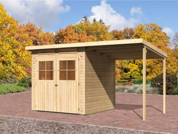 Karibu Gartenhaus Bremen 3 natur mit Anbaudach 1,9 Meter Karibu Gartenhaus Bremen 3 natur mit Anbaudach 1,9 Meter