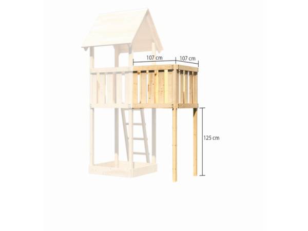 Akubi Spielturm Lotti Satteldach + Rutsche blau + Einzelschaukel + Anbauplattform + Netzrampe