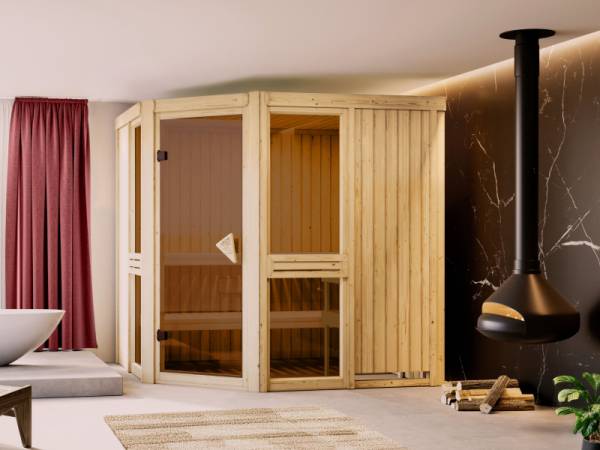 Amelia 2 - Karibu Sauna, inkl. 9 kW Bioofen mit ext. Steuerung Amelia 2 - Karibu Sauna, inkl. 9 kW Bioofen mit ext. Steuerung