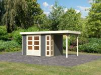 Karibu Woodfeeling Gartenhaus Kerko 4 terragrau mit Anbaudach 1,5 m