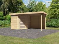Karibu Woodfeeling Gartenhaus Schwandorf 3 natur mit Anbaudach 2,4 m, Rückwand