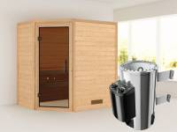 Cilja - Karibu Sauna Plug &amp; Play 3,6 kW Ofen, int. Steuerung - ohne Dachkranz - Moderne Saunatür