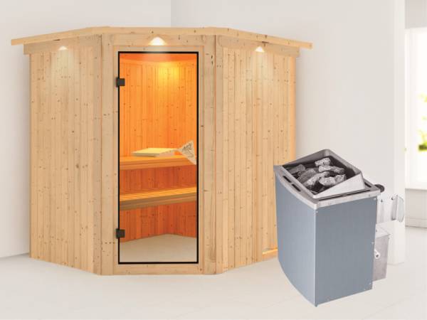 Siirin - Karibu Sauna inkl. 9-kW-Ofen - mit Dachkranz - Siirin - Karibu Sauna inkl. 9-kW-Ofen - mit Dachkranz -