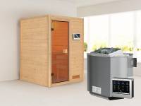 Karibu Woodfeeling Sauna Svenja- klassische Saunatür- 4,5 kW Bioofen ext. Strg- ohne Dachkranz