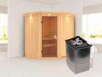 Karibu Sauna Taurin- klassische Saunatür- 4,5 kW Ofen integr. Strg- mit Dachkranz