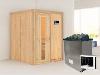 Karibu Sauna Norin inkl. 9-kW-Ofen mit externer Steuerung, ohne Dachkranz, mit energiesparender Saunatür