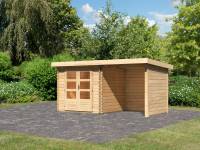Karibu Woodfeeling Gartenhaus Bastrup 2 mit Anbaudach 2 Meter, Seiten- und Rückwand