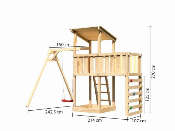 Akubi Spielturm Anna + Einzelschaukel + Anbauplattform + Kletterwand