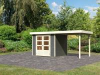 Karibu Aktions Gartenhaus Altena 3 terragrau inkl. Fußboden und Anbaudach 2,40 Meter
